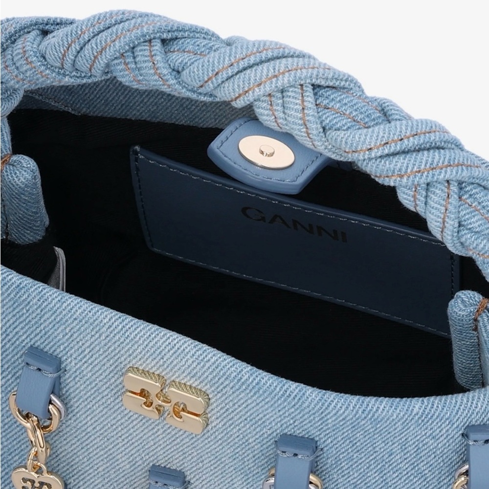 Ganni Mini Bou Denim Clutch & Crossbody Bag with Charms - Picture 4 of 12